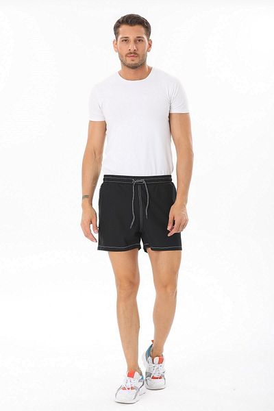 Deafox Dunkelmarineblaue Badeshorts für Herren mit Tasche und weißem Streifendetail