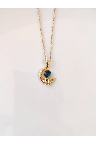 Evorya قلادة نسائية من الفولاذ المقاوم للصدأ بلون ذهبي على شكل هلال لرائد الفضاء