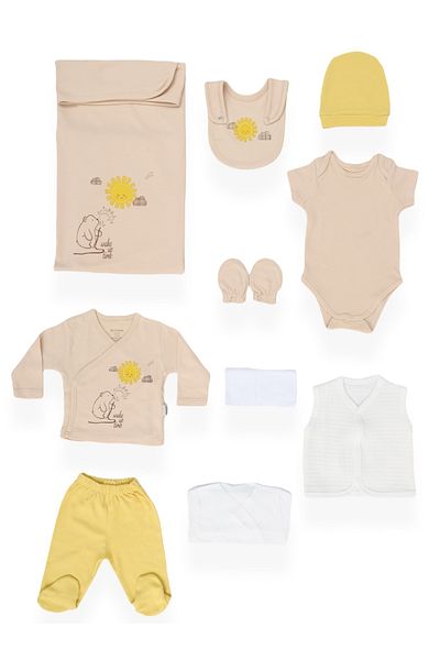 Bebitof Bear and Sun Patterned 100% Cotton 10 Piece Bodysuit Set