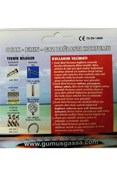 Genel Markalar Doğalgaz Flex Bağlantı Hortumu Gaz Flexi Soba Fırın Ocak 100 Cm