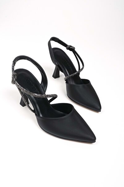 Shoeberry Női Vany fekete szatén kősarkú cipő