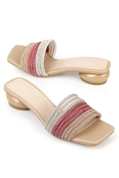 Capone Outfitters Capone Short Heeled Stony Banded Blunt Toe Women's Slippers