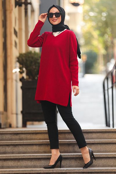 Neva Style - تونيك حجاب أحمر 18120k