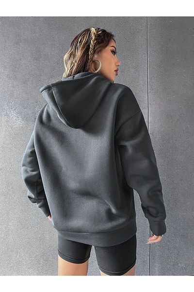 Black Sokak Blacksokak Women's Los Angeles 91 Printed Oversize Smoked Hooded Sweatshirt