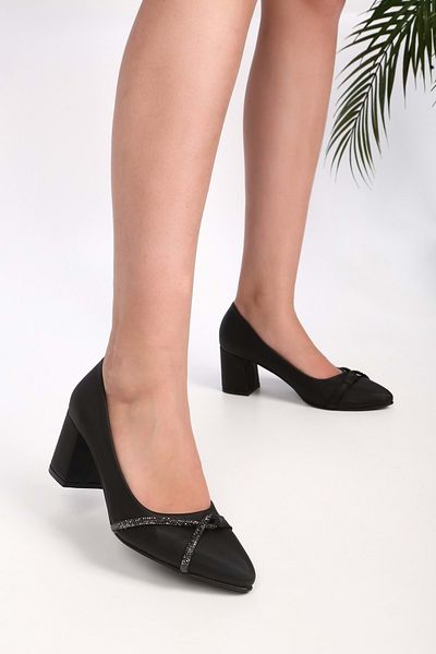 Shoeberry Pantofi cu toc Henley Black Satin Stone pentru damă