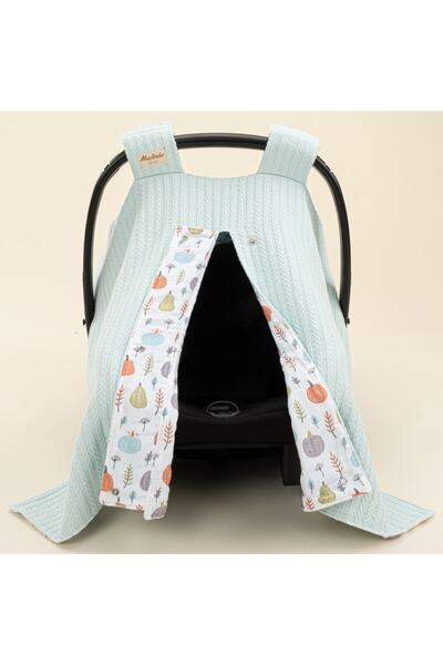 Yunikobaby Double Sided Stroller Cover - Turquoise Knit - Green Pumpkin