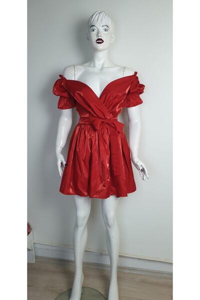 serpildinc Tasarım Kuşaklı Mini Saten Elbise