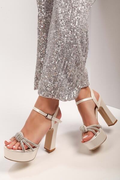 Shoeberry Dámské boty na podpatku na platformě Stella Pearl Skin Stone