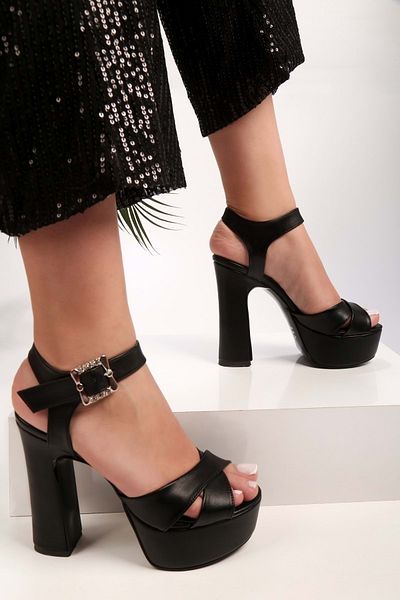 Shoeberry Pantofi cu toc cu platformă Pian Black Skin de damă