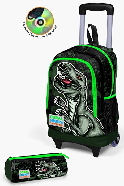 Coral High طقم حقائب أطفال مكونة من قطعتين بتصميم ديناصور باللون الأخضر الداك...
