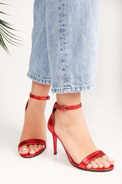 Shoeberry Women's Dianthus Red Metallic Single Strap Heeled Shoes