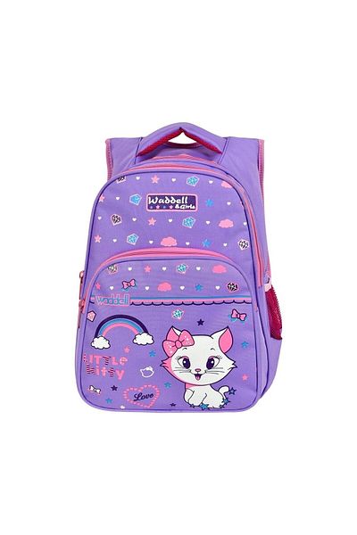 Waddell Rucsac pentru școală primară cu model de pisică liliac și cutie de prânz Waddell