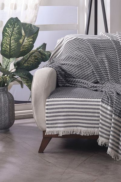 Lux Touch Husa scaun Olympos din bumbac negru - 180 x 200 cm Canapea Canapea Pat Divan Fotoliu