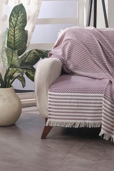 Lux Touch Husa de canapea Olympos 180 x 200 cm bumbac smocuri prune - Canapea Canapea Pat Divan Fotoliu