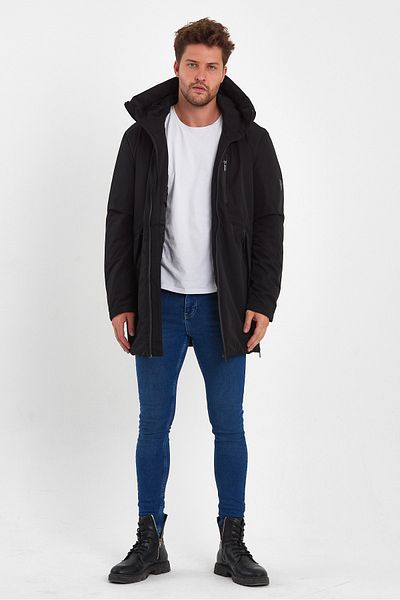Rodi Men's Zippered Hooded Long Coat Rd24ke003216 Black
