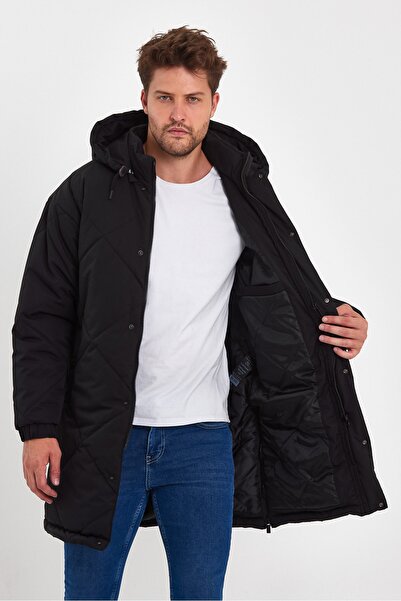 Rodi Men's Zippered Hooded Long Coat Rd24ke000y58 Black