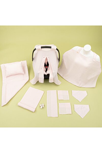 Yunikobaby 11 Parça Set - Bebe Pembe Muslin - Puset Seti,alt Açma Matı Ve Yas...