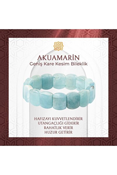 Saff Doğal Taş Akuamarin Doğal Taş Kare Kesim Geniş Kesim Bileklik - 20-21cm