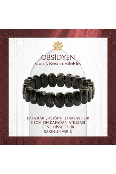 Saff Doğal Taş Golden Obsidian Natural Stone Wide Cut Bracelet - 20-21cm
