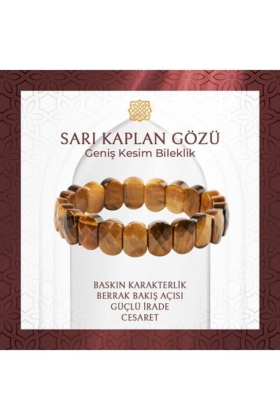 Saff Doğal Taş Yellow Tiger Eye Natural Stone Wide Cut Bracelet - 20-21cm