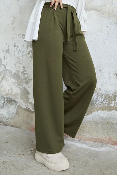 InStyle Öves derékú bő búvárnadrág - Khaki