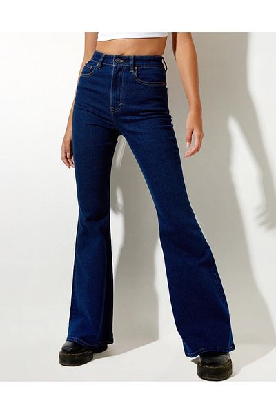 Lixera Pantaloni spanioli din lycra albastru închis, talie înaltă, cu picioare largi