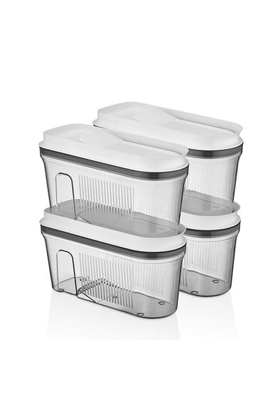 VİP AHMET Luxury Food Storage Container Transparent Smoked 4*2 Lt 4 Pieces 2 Liters