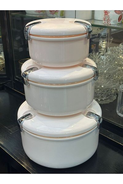 Ayıntaphome Set of 3 Round White Storage Containers with Lid and Clamps
