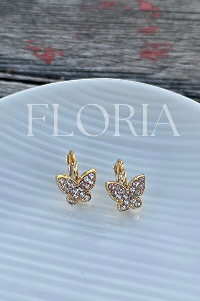 Floriaco Taşlı Gold Kelebek Küpe Kadın Küpe Genç Küpe Kelebek Taşlı Küpe Hedi...