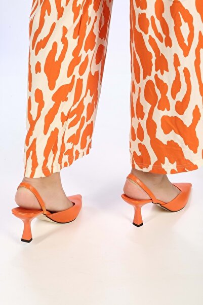 Shoeberry Women's Feggo Orange Skin Heeled Shoes