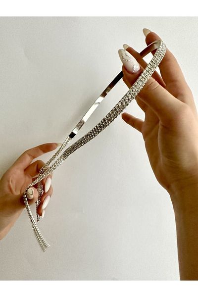 alsaccessories ασημί χρώμα τριών σειρών πέτρα ζιργκόν μακρύ μοντέλο κορώνα μαλλιών, κλιπ μαλλιών, αξεσουάρ μαλλιών