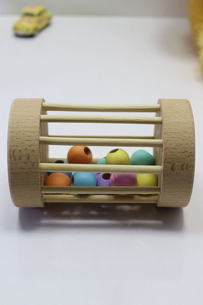 Monchi Wooden Beaded Cylinder Rattle, Montessori Crawling Aid