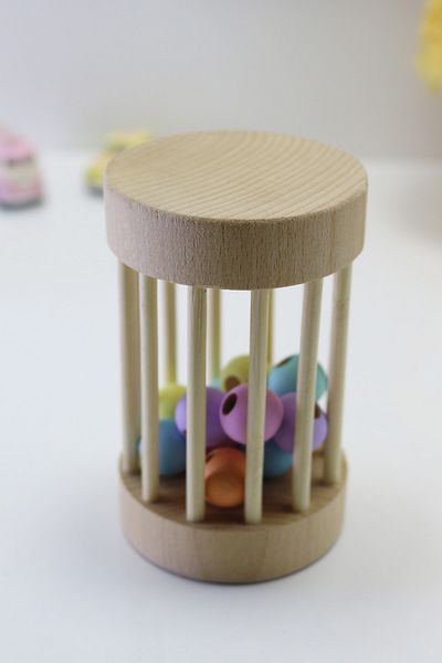 Monchi Wooden Beaded Cylinder Rattle, Montessori Crawling Aid
