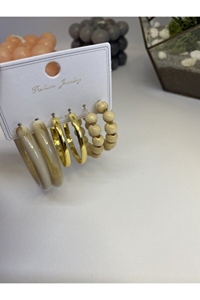 Hazal accessory TAŞ RENGİ SEDEF BONCUK VE GOLD 32LÜ SET İRİ HALKA KÜPE