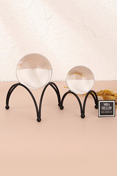 mba decor metal bending art 2'li ( ikili ) Siyah Kristal İçi Dolu Cam Küre Pa...