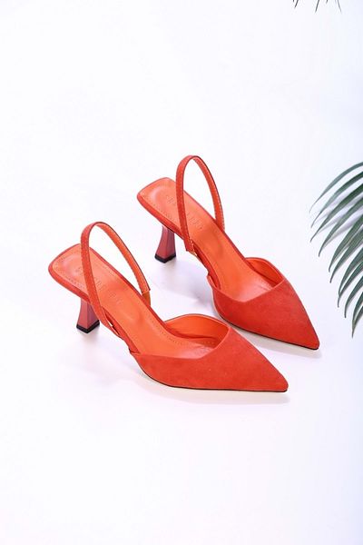 Shoeberry Dámské semišové boty Gizzy Orange na podpatku