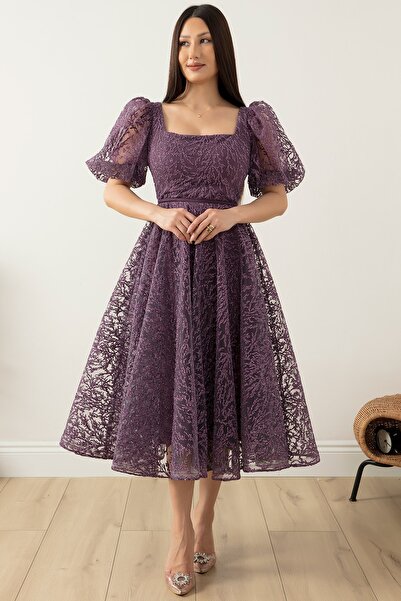 PULLIMM Rochie din tul cu sclipici cu guler pătrat 1491