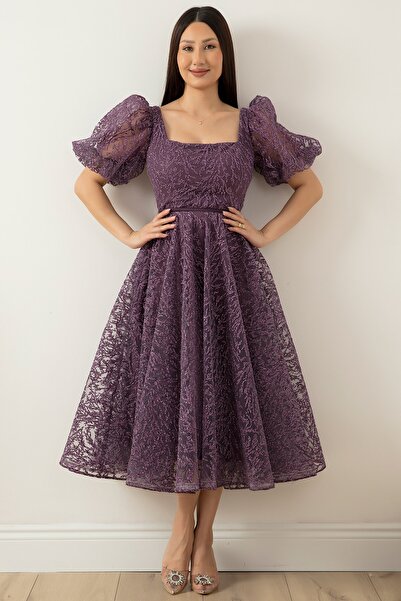 PULLIMM Rochie din tul cu sclipici cu guler pătrat 1491