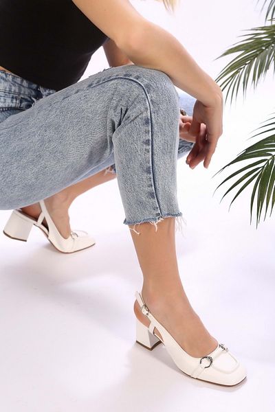Shoeberry Women's Perotena White Skin Heeled Shoes