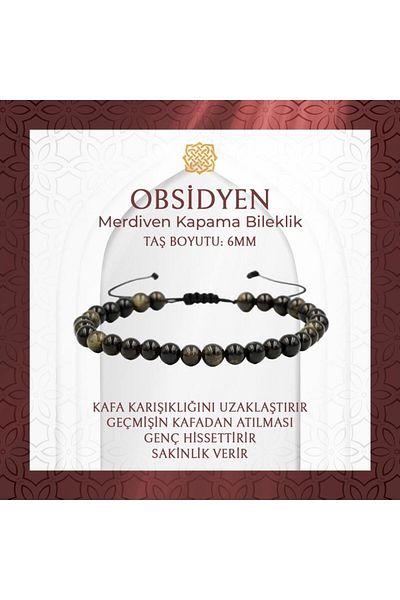 Saff Doğal Taş Golden Obsidian 6mm Ladder Closure Natural Stone Bracelet