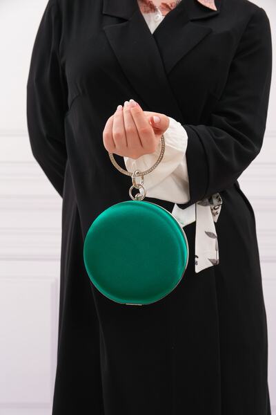ROZA CANTA Women's Green Satin Round Evening Dress Evening Bag