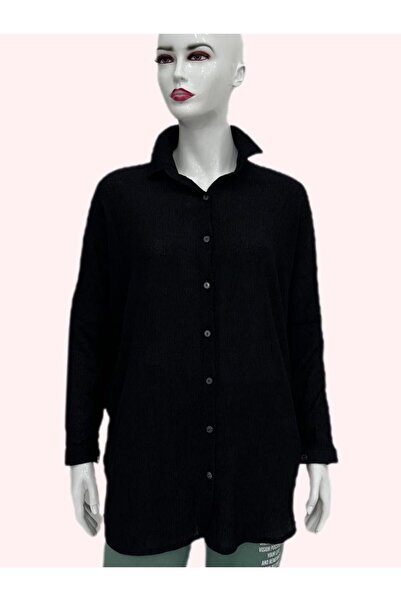 Moda Işık Жіноча сорочка Oversize чорного кольору з довгими рукавами