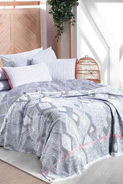 Sarev Pedro Blue Double 100% Cotton Yarn Dyed Pique Set