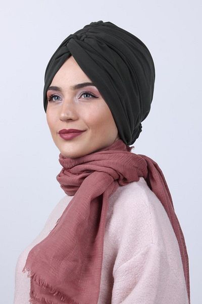 Nowa Scarf Reversible Rose Knot Bonnet Khaki Green