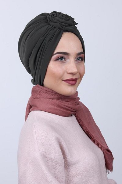Nowa Scarf Reversible Rose Knot Bonnet Khaki Green