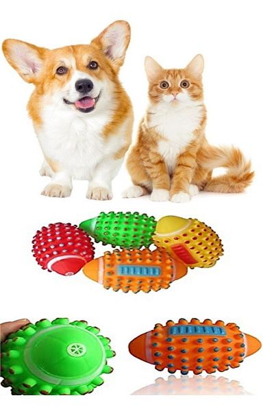 Hyd Colorful Cat Dog Biting Ball with Sound Spiky Ball Design Help Scratch Teeth Dog Biting Sound