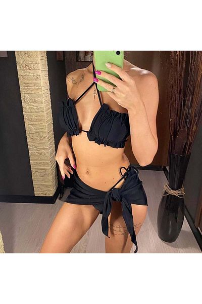 bikinistan Wimen shirred bikini pareo set