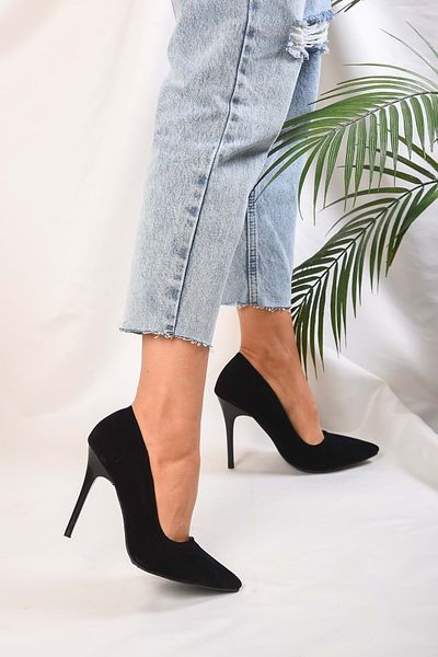 Shoeberry Sensei-Stiletto-Absatz aus schwarzem Wildleder für Damen