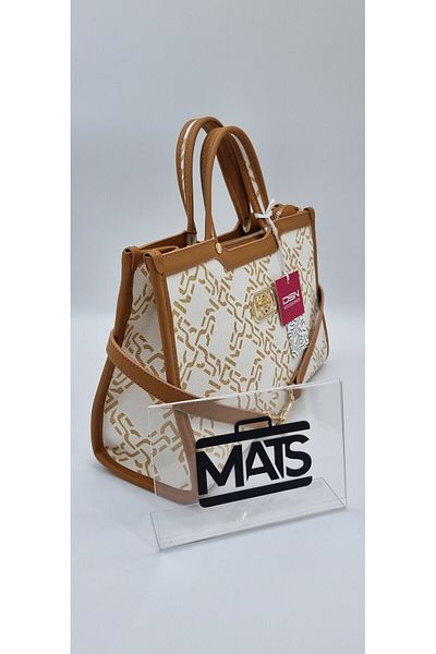 DSN Beige-Tan Hand and Shoulder Bag with Metal Buckle
