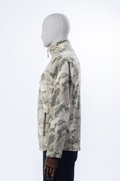 Huğlu Kamuflaj Desenli Üç Cepli Fermuarlı Kartal Figürlü Polar Hırka